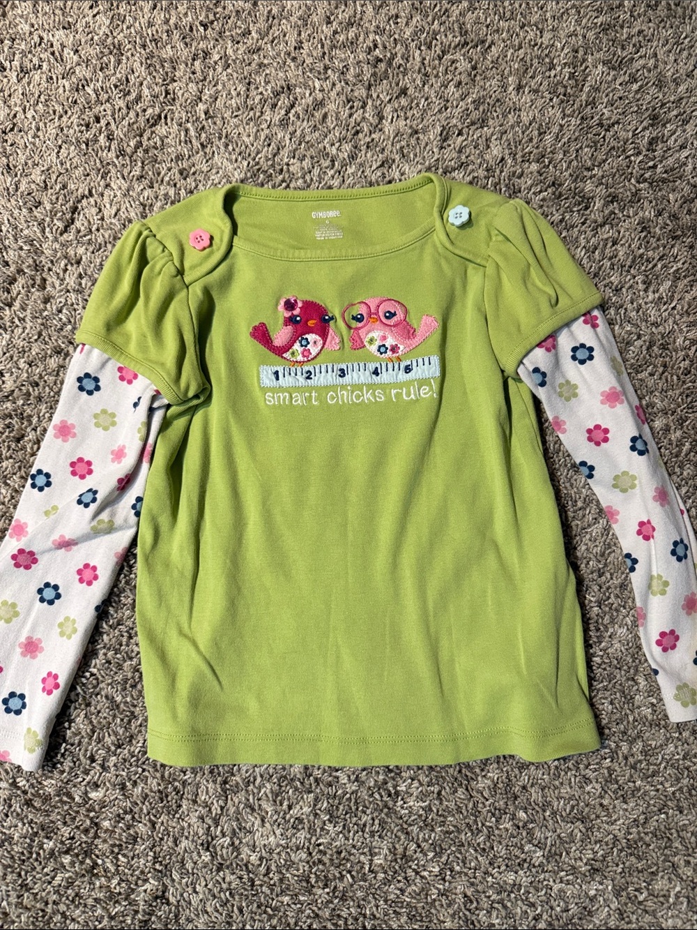 Gymboree Lime Green Layered-Look Long Sleeve Top with Floral Sleeves